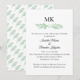 Invitación Elegante Monograma Ensayo de Verdor Cena