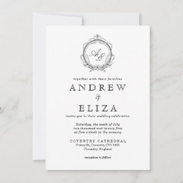 Invitación Elegante Monograma Escudo Boda blanco y negro