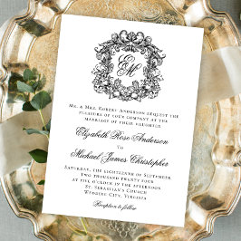 Invitación Elegante Monograma Escudo Boda blanco y negro