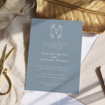 Elegante Monograma Escudo floral Boda azul turbio