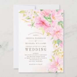 Invitación Elegante Monograma Floral Acuarela Rosa Botánico