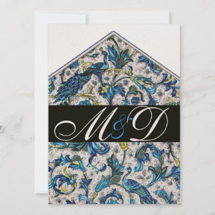 INVITACIÓN ELEGANTE MONOGRAMA FLORAL AZUL FLORENTINO ANTIGUO