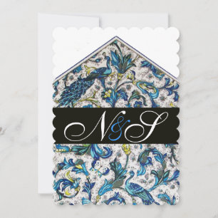 INVITACIÓN ELEGANTE MONOGRAMA FLORAL AZUL FLORENTINO ANTIGUO