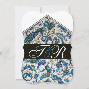 INVITACIÓN ELEGANTE MONOGRAMA FLORAL AZUL FLORENTINO ANTIGUO