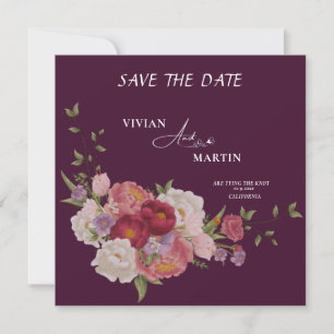 Invitación Elegante Monograma Floral Borgoña Save The Date