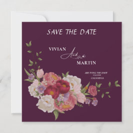 Invitación Elegante Monograma Floral Burgundy para Salvar la 