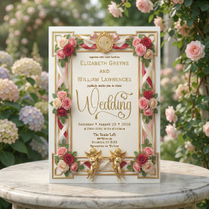 Invitación Elegante Monograma Floral de Blush con Hoja de Oro