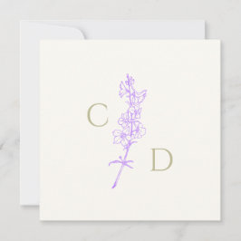 Invitación Elegante Monograma Floral Lila Delphinium