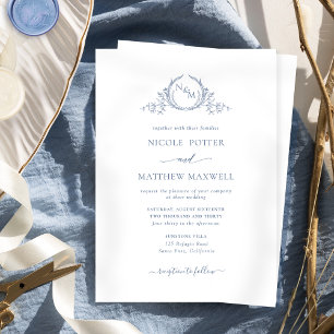 Invitación Elegante Monograma formal Boda azul turbio