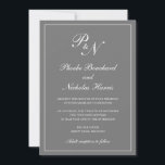 Invitación Elegante Monograma Formal Boda Gris Simple<br><div class="desc">Invitación a bodas grises/grises de estilo tradicional con un diseño sencillo y clásico, con su monograma inicial y sus nombres en una caligrafía elegante dentro de un borde delgado. Todos los elementos de diseño se pueden cambiar en la herramienta de edición de diseño. Estas elegantes invitaciones nupciales son perfectas para...</div>