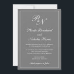 Invitación Elegante Monograma Formal Boda Gris Simple<br><div class="desc">Invitación a bodas grises/grises de estilo tradicional con un diseño sencillo y clásico, con su monograma inicial y sus nombres en una caligrafía elegante dentro de un borde delgado. Todos los elementos de diseño se pueden cambiar en la herramienta de edición de diseño. Estas elegantes invitaciones nupciales son perfectas para...</div>