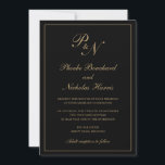 Invitación Elegante Monograma formal Boda negro y oro<br><div class="desc">Invitación a bodas de oro negro y falso de estilo tradicional con un diseño sencillo y clásico con su monograma inicial y sus nombres en una caligrafía elegante dentro de un borde delgado. Todos los elementos de diseño se pueden cambiar en la herramienta de edición de diseño. Estas elegantes invitaciones...</div>