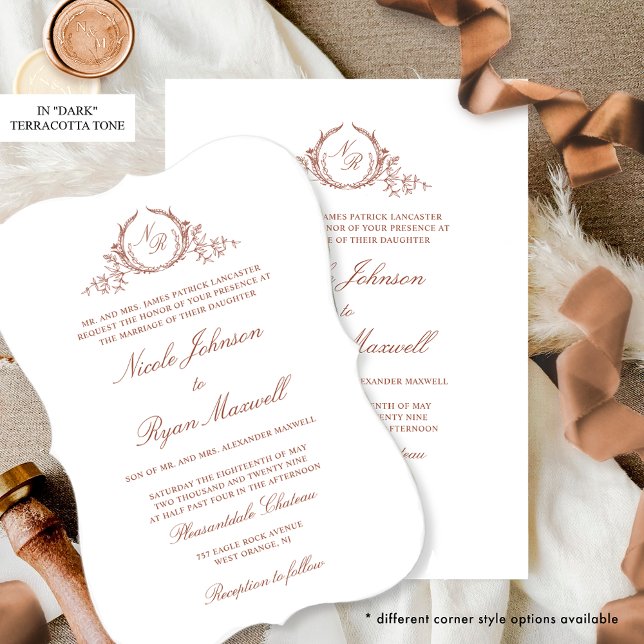 Invitación Elegante Monograma Formal Boda Oscuro Terracota (Subido por el creador)