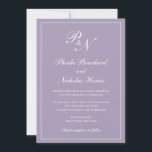 Invitación Elegante Monograma formal Boda púrpura polvoriento<br><div class="desc">Invitación a la boda púrpura/lavanda de estilo tradicional con un diseño sencillo y clásico con sus dos primeros monogramas y sus nombres en una elegante caligrafía dentro de un delgado borde. Todos los elementos de diseño se pueden cambiar en la herramienta de edición de diseño. Estas elegantes invitaciones nupciales son...</div>