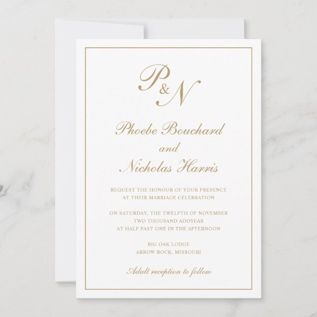 Invitación Elegante Monograma formal Boda tradicional de oro (Anverso)