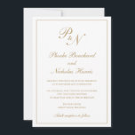 Invitación Elegante Monograma formal Boda tradicional de oro<br><div class="desc">La tradicional invitación a la boda de oro falso estilo con un diseño sencillo y clásico con su primer monograma y sus nombres en una elegante caligrafía dentro de un delgado borde. Todos los elementos de diseño se pueden cambiar en la herramienta de edición de diseño. Estas elegantes invitaciones nupciales...</div>