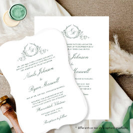Invitación Elegante Monograma Formal Boda Verde