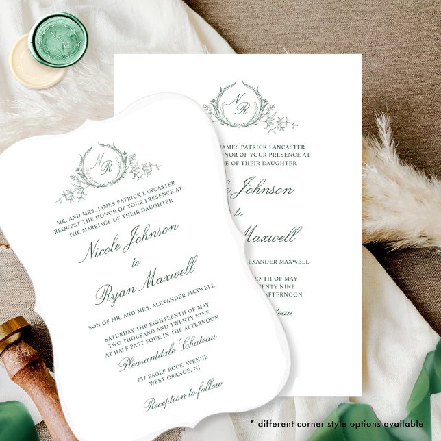 Invitación Elegante Monograma Formal Boda Verde (Subido por el creador)