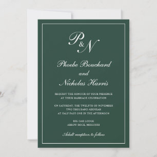 Invitación Elegante Monograma Formal Boda Verde del Bosque