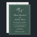 Invitación Elegante Monograma Formal Boda Verde del Bosque<br><div class="desc">Invitación a bodas verdes de estilo tradicional con un diseño sencillo y clásico con su monograma inicial y sus nombres en una caligrafía elegante dentro de un delgado borde. Todos los elementos de diseño se pueden cambiar en la herramienta de edición de diseño. Estas elegantes invitaciones nupciales son perfectas para...</div>