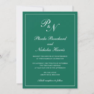 Invitación Elegante Monograma formal Boda verde esmeralda