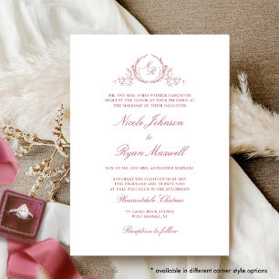 Invitación Elegante Monograma formal Borgoña Boda