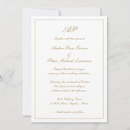 Invitación Elegante Monograma Formal Dorado Todo En Uno Boda