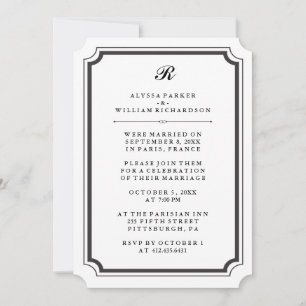 Invitación Elegante Monograma Formal Post Wedding Recepción