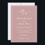 Invitación Elegante Monograma formal Rosa Boda rosado<br><div class="desc">Invitación a una boda polvorienta subió rosa de estilo tradicional con un diseño sencillo y clásico con su monograma inicial y sus nombres en una caligrafía elegante dentro de un borde delgado. Todos los elementos de diseño se pueden cambiar en la herramienta de edición de diseño. Estas elegantes invitaciones nupciales...</div>