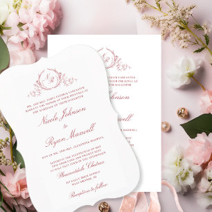 Invitación Elegante Monograma formal Rubor Boda rosa