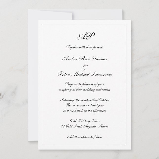 Invitación Elegante Monograma Formal Todo En Un Boda (Anverso)