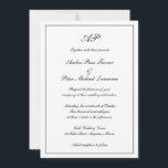 Invitación Elegante Monograma Formal Todo En Un Boda<br><div class="desc">Estilo tradicional Invitación todo en una boda con un diseño sencillo en blanco y negro clásico con su monograma en la parte superior junto con los detalles de su boda en un guión elegante rodeado por un borde. El color puede cambiarse a cualquier color que desee haciendo clic en el...</div>