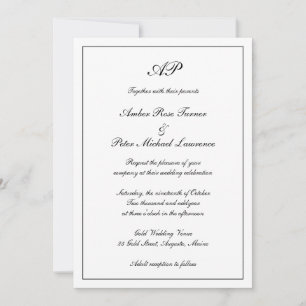 Invitación Elegante Monograma Formal Todo en Uno Boda