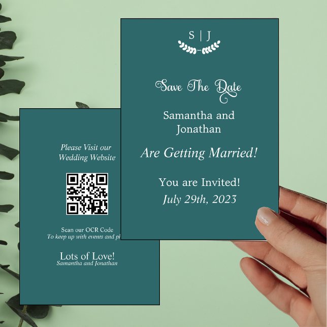 Invitación Elegante Monograma Green Jewel Tone SaveDate Card (Subido por el creador)