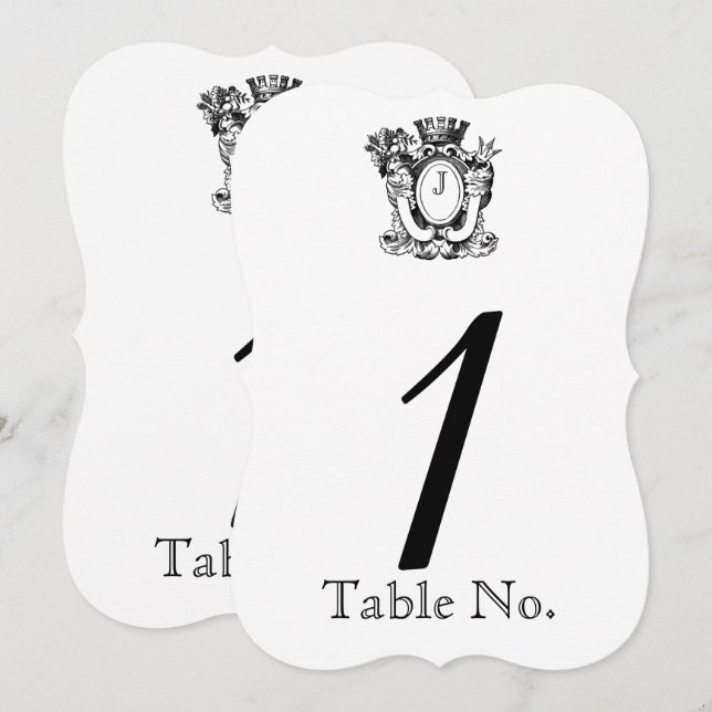 Invitación Elegante Monograma Heráldico Número de tabla Boda (Anverso / Reverso)