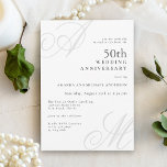 Invitación Elegante Monograma Iniciales 50 Aniversario Boda<br><div class="desc">Este moderno y minimalista 50° aniversario de Bodas presenta un diseño sencillo y elegante con un toque elegante. En sus esquinas alternas, el marido y la mujer montan un guión de caligrafía. Un diseño de texto nítido muestra los detalles de su evento con un estilo clásico depurado con grandes iniciales...</div>