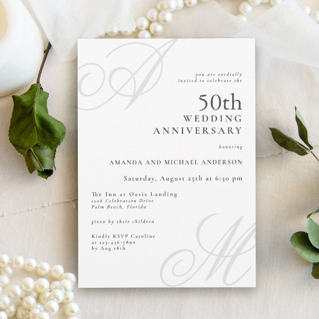 Invitación Elegante Monograma Iniciales 50 Aniversario Boda (Subido por el creador)