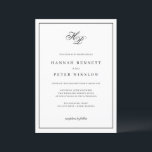 Invitación Elegante Monograma Iniciales Boda de marco negro<br><div class="desc">Esta intemporal invitación a una boda enmarcada en blanco y negro exuda elegancia y sofisticación. En su parte central, un hermoso monograma muestra las iniciales de la pareja con un tipo de letra de escritura flamenca gris claro. La paleta monocromática realza el encanto minimalista de la invitación, permitiendo que los...</div>