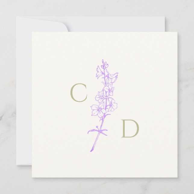 Invitación Elegante Monograma Lavanda Larkspur Floral (Anverso)