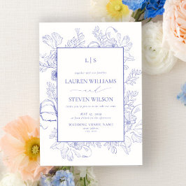 Invitación Elegante Monograma Lavanda Línea Floral Boda de Ar
