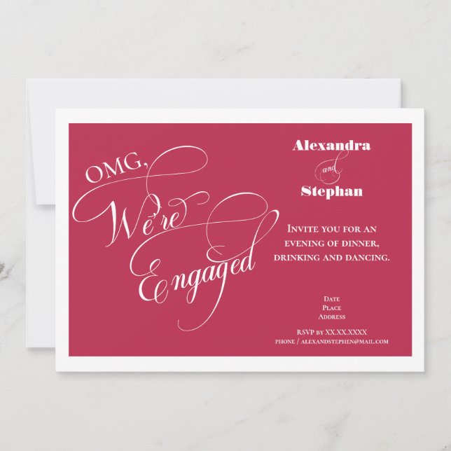 Invitación Elegante Monograma Manuscrito Foto Viva Magenta (Anverso)
