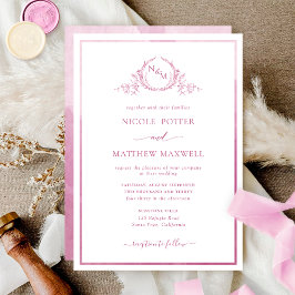 Invitación Elegante Monograma Mauve Boda de acuarela rosa