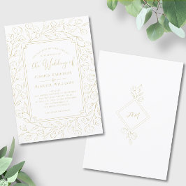 Invitación Elegante Monograma Minimalista Boda Floral Clásico