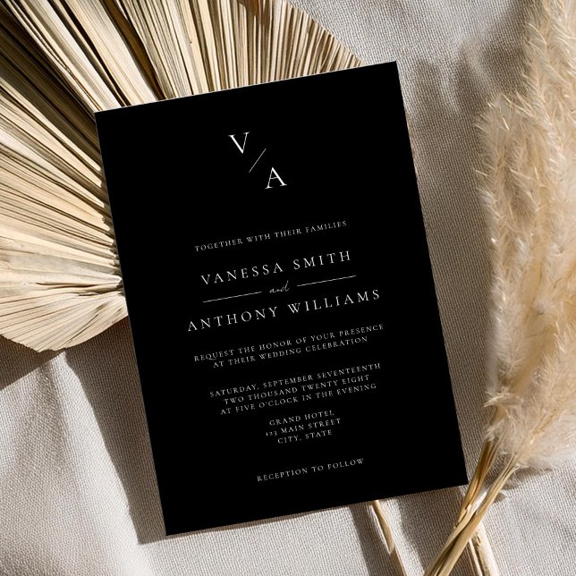 Invitación Elegante Monograma moderno Boda blanco y negro (Subido por el creador)