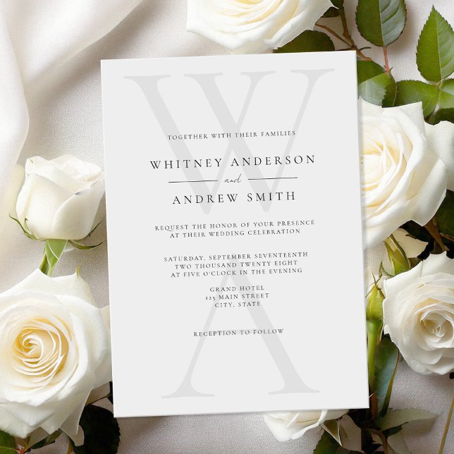 Invitación Elegante Monograma moderno Boda blanco y negro (Subido por el creador)