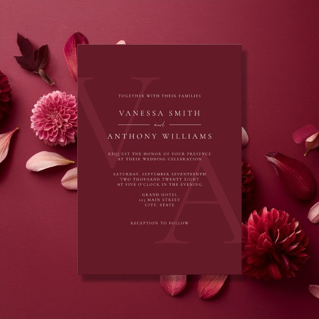 Invitación Elegante Monograma moderno Boda de Borgoña (Subido por el creador)