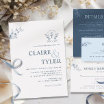 Invitación Elegante Monograma Moderno Boda Minimal Azul Invit<br><div class="desc">Moderna y elegante invitación a la boda en monograma con un simple y sorprendente monograma, tipografía contemporánea y sutiles detalles florales a mano en azul. Fácil de rellenar la plantilla. Capacidad de "editar usando la herramienta de diseño" y realizar cambios en el tamaño de fuente, estilo y posición, así como...</div>