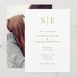 Invitación Elegante Monograma Moderno de Oro Foto Boda