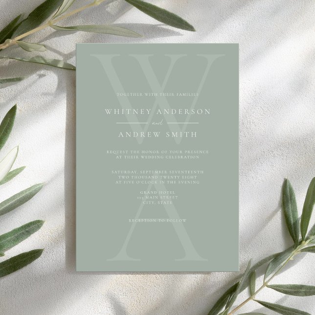 Invitación Elegante Monograma Moderno Sage Green Boda (Subido por el creador)