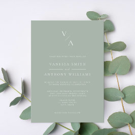 Invitación Elegante Monograma Moderno Sage Green Boda